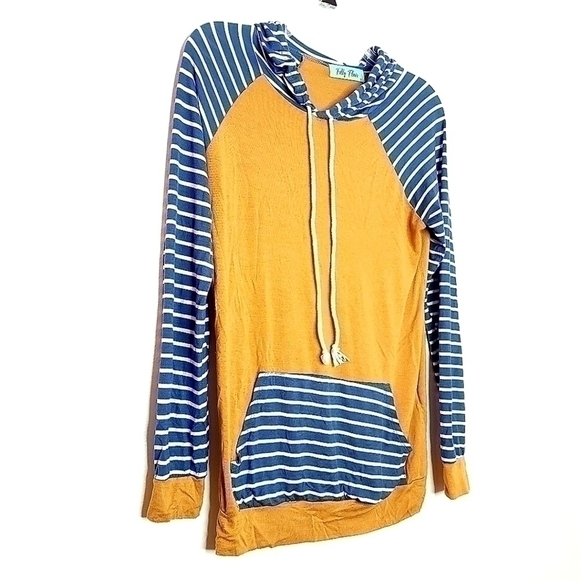 Filly Flair Women’s Small Brown and Blue White Striped Pullover Hoodie - Picture 3 of 11